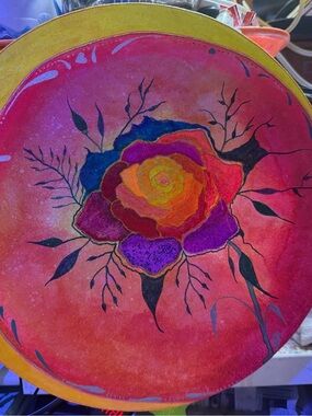 Vibrant Hand-Painted Floral Canvas Drum - Magenta & Orange